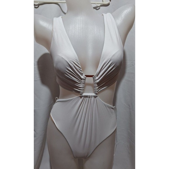 Zara Other - Zara White Cutout Monokini One Piece Swimsuit Ruched V-Neck 2910/210 Small NEW